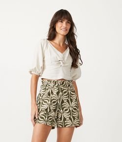 Blusa em Viscolinho com Decote Transpassado e Manga Bufante