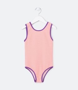 Maiô Infantil com Viés Contrastante e Textura de Listrinhas - Tam 5 a 14 Anos