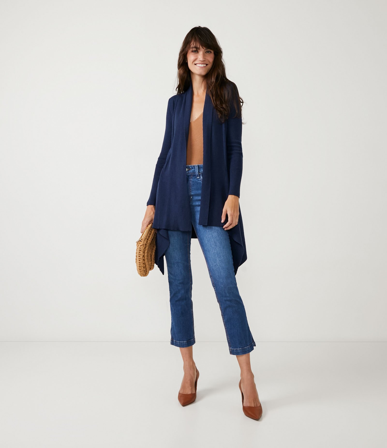 Cardigan Alongado em Tricô Texturizado com Abertura Total Azul Marinho 2