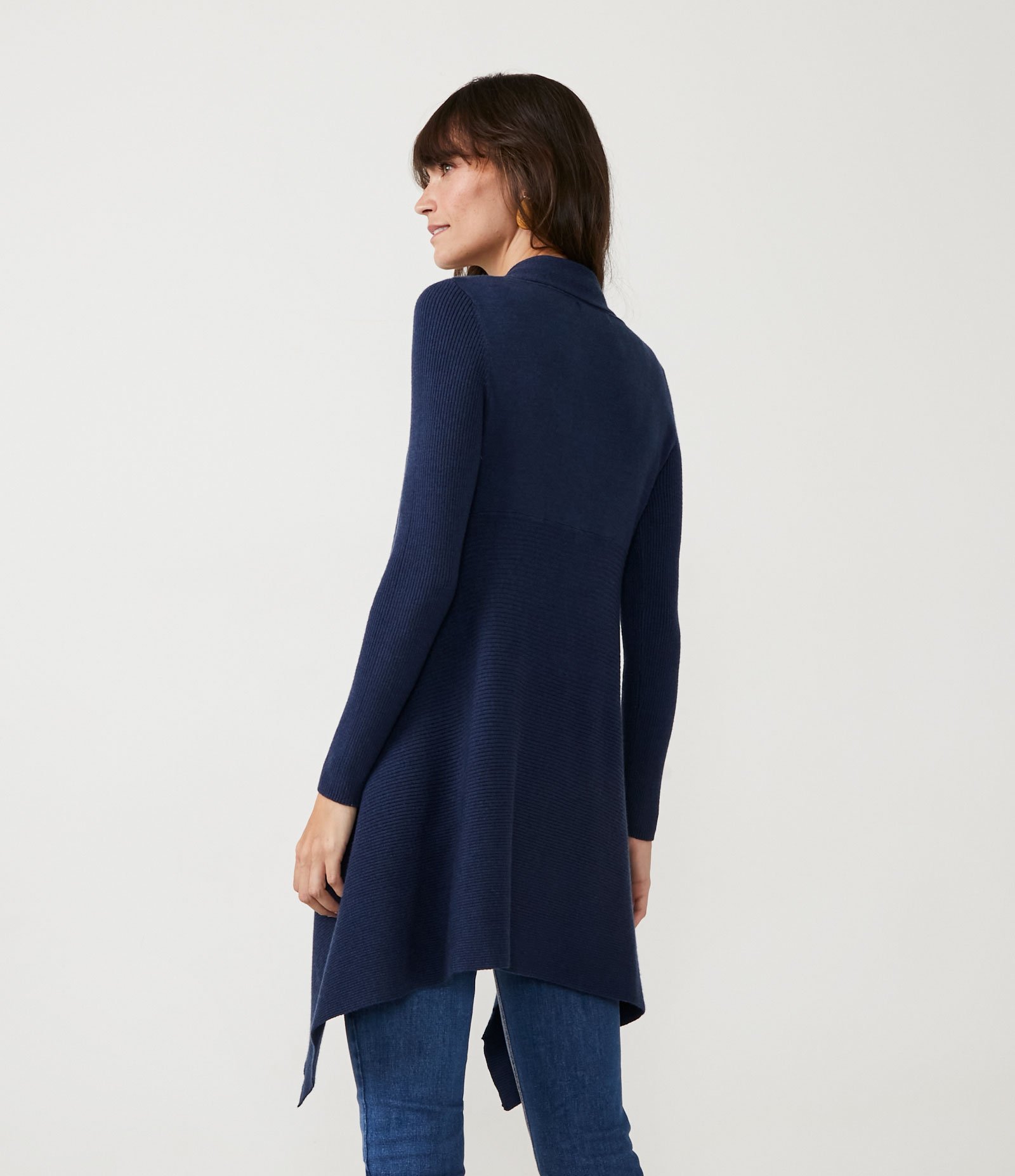 Cardigan Alongado em Tricô Texturizado com Abertura Total Azul Marinho 3