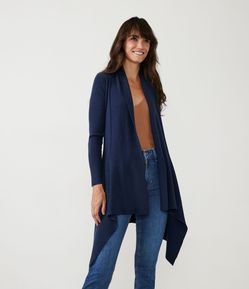 Cardigan Alongado em Tricô Texturizado com Abertura Total