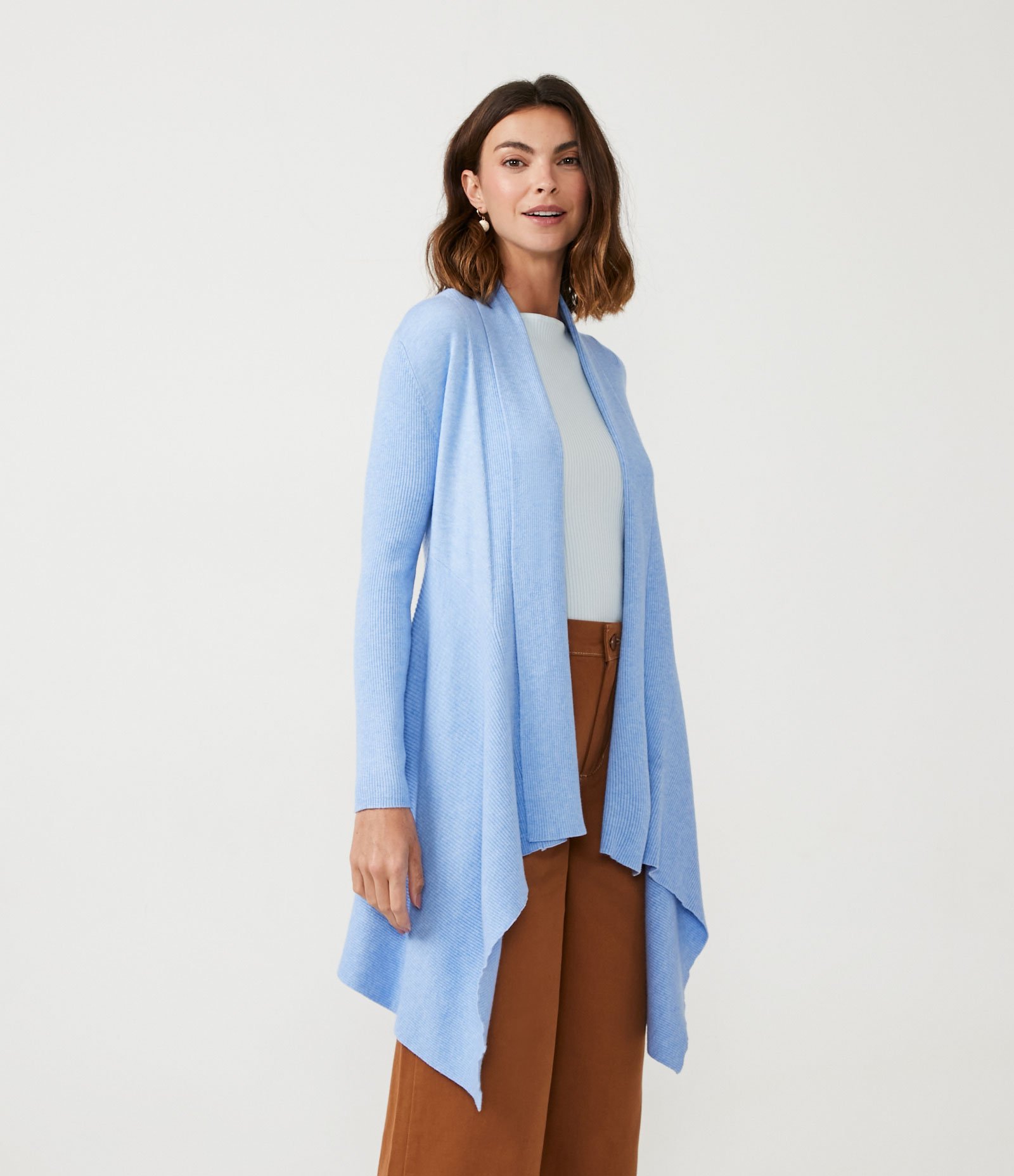 Cardigan Alongado em Tricô Texturizado com Abertura Total Azul 1