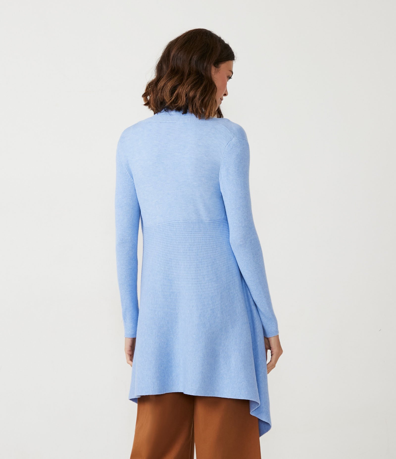 Cardigan Alongado em Tricô Texturizado com Abertura Total Azul 3