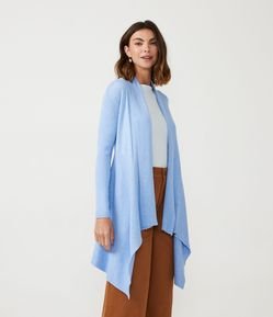 Cardigan Alongado em Tricô Texturizado com Abertura Total