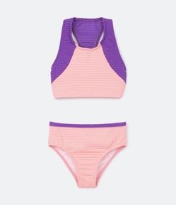 Biquíni Infantil Texturizado com Recortes Contrastantes - Tam 5 a 14 Anos