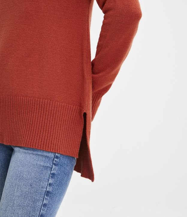 Suéter con Cuello Alto en Tejido de Punto y Detalles Aacanelados Naranja 5