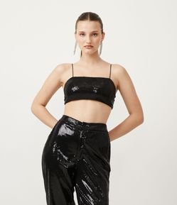 Blusa Regata Cropped em Paetê Metalizado