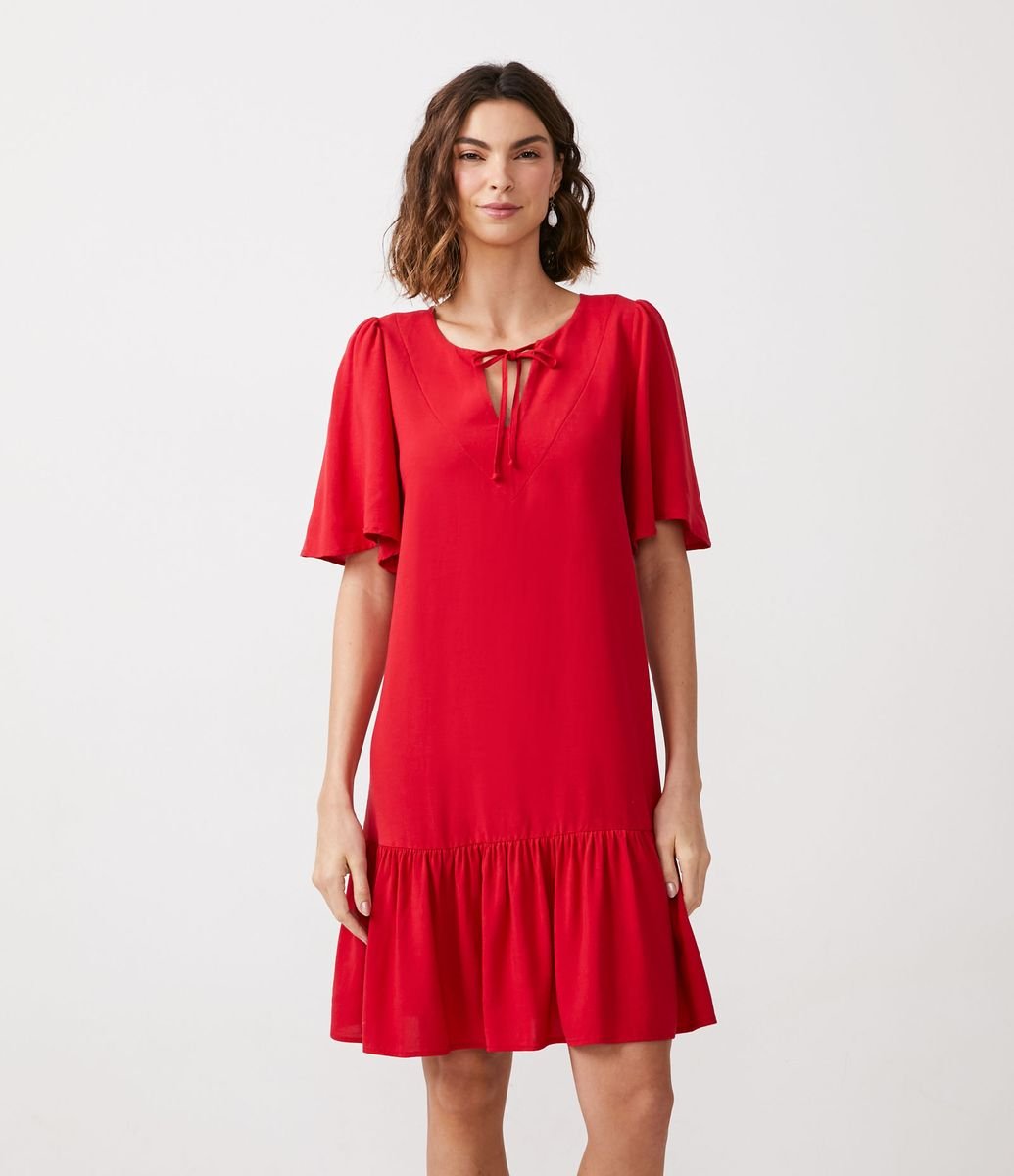 Vestido vermelho best sale manga flare