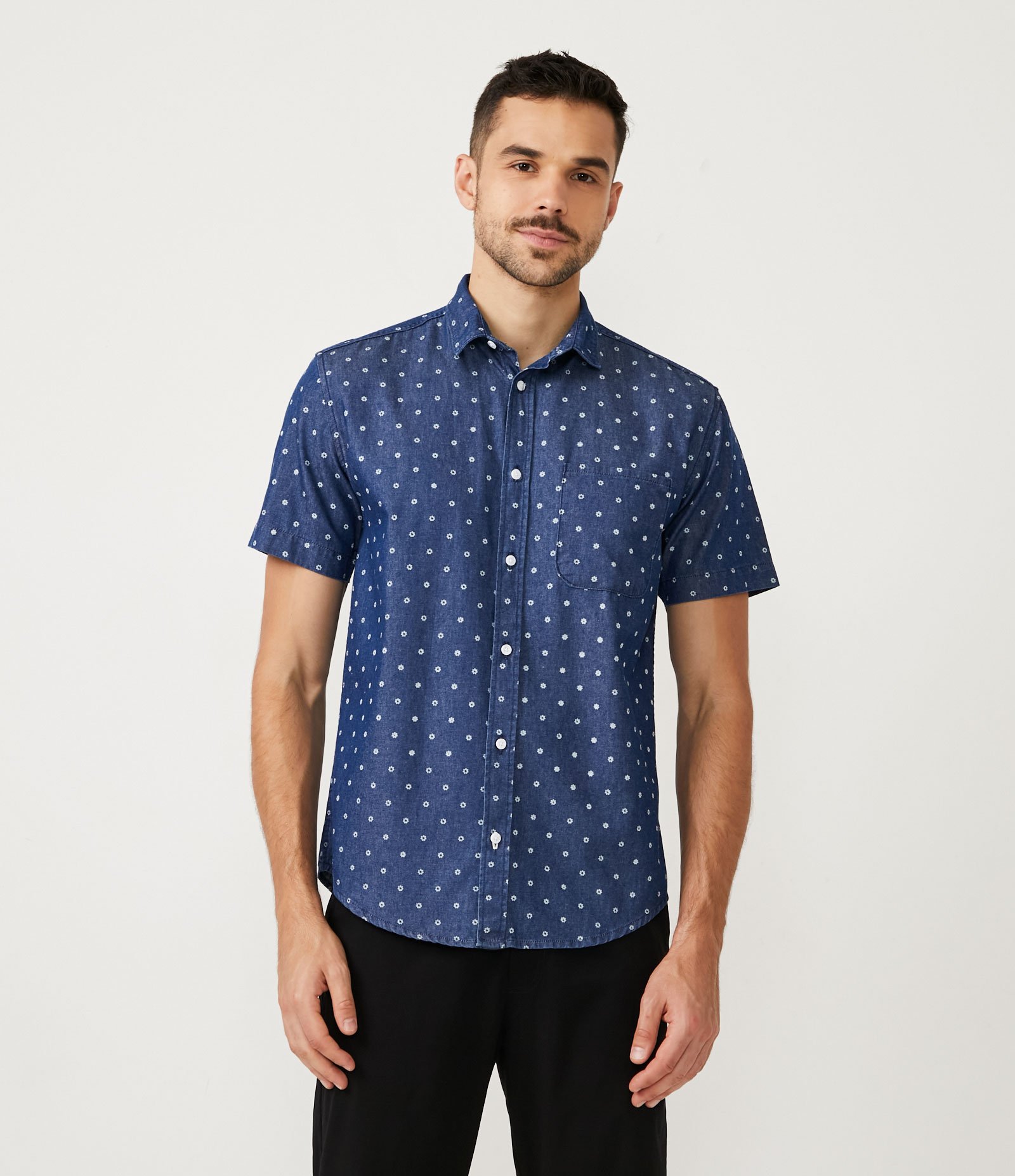 Camisa Comfort em Algodão com Estampa Círculos Diferenciados Azul 1