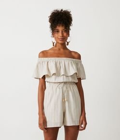 Macacão Curto Ciganinha em Algodão com Amarração na Cintura