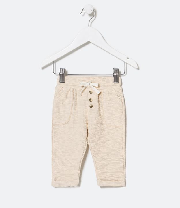 Calça Infantil Texturizada e Botões Decorativos - Tam 0 a 18 meses