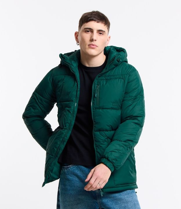 Jaqueta Puffer em Poliamida com Zíper e Bolsos