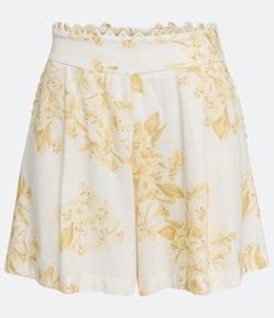 Short em Linho com Estampa Floral e Bolso Faca