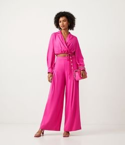 Calça Wide Leg em Linho com Botões Diferenciados