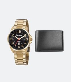 Kit Relógio Seculus Analógico com Pulseira e Caixa em Aço Dourado 20807GPSVDA2KU