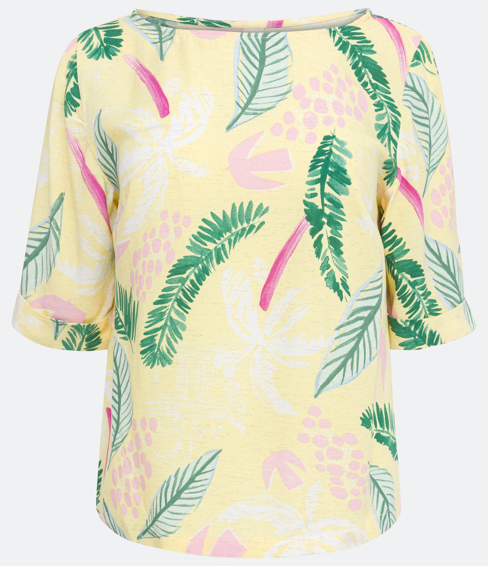 Blusa em Viscolinho com Estampa de Folhagem Amarelo 5