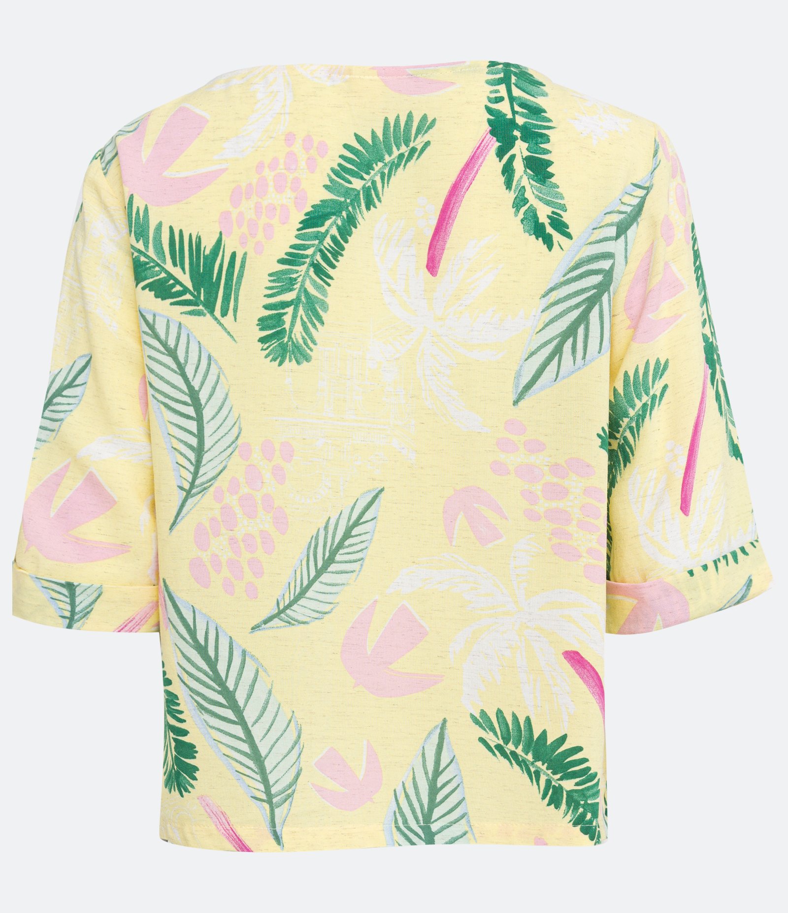 Blusa em Viscolinho com Estampa de Folhagem Amarelo 6