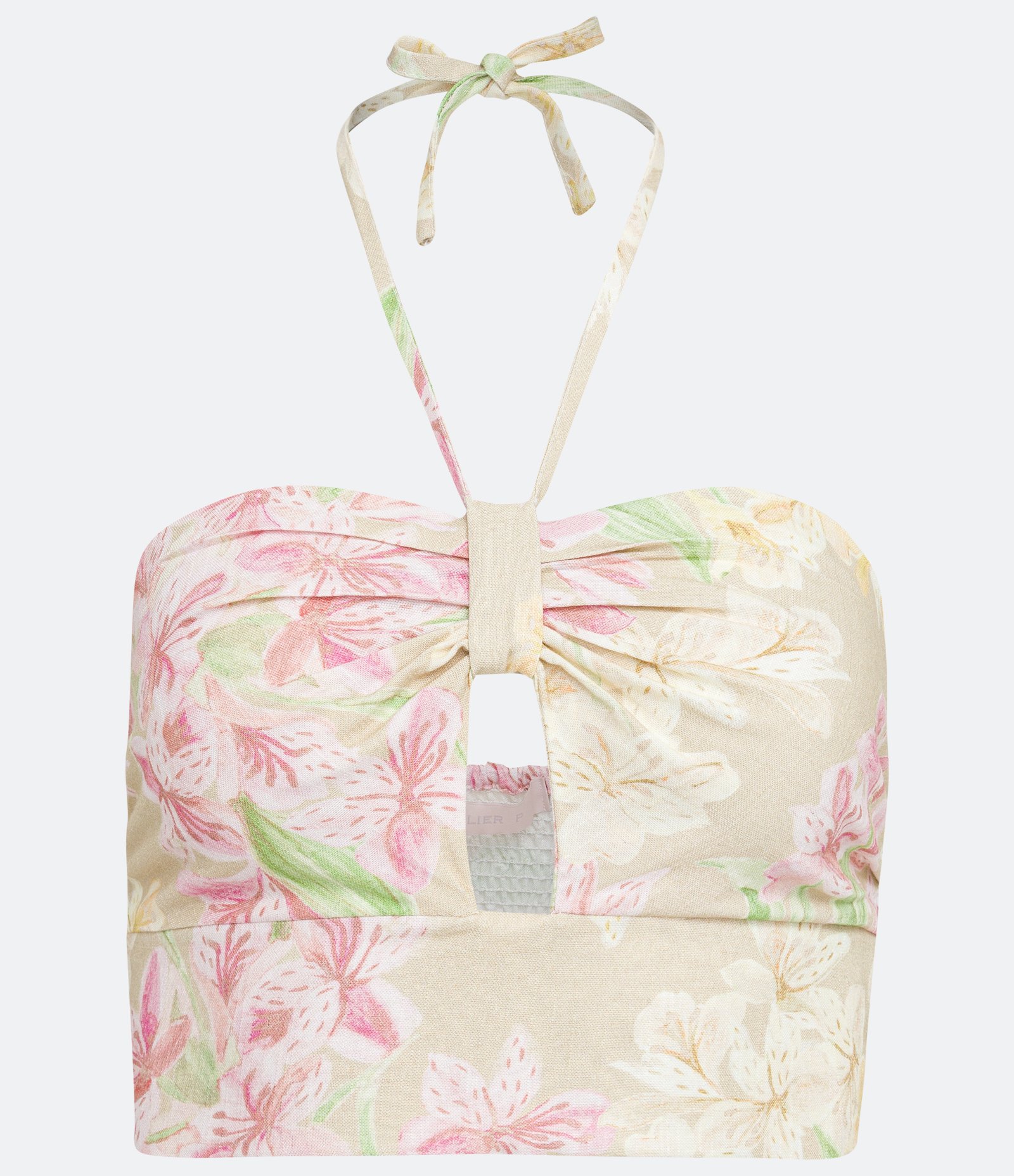 Blusa Cropped em Linho com Estampa Floral Bege 1