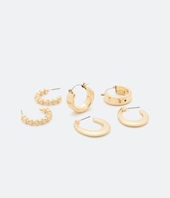 Kit 03 Brincos Argolas em Metal com Diferentes Formatos