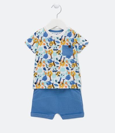 Conjunto Infantil Com Estampa De Bichinhos Tam 0 A 18 Meses Azul Conjunto Infantil Com Estampa De Bichinhos Tam 0 A 18 Meses Azul