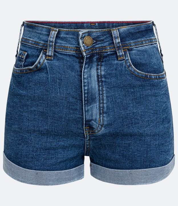 Short Hotpants Cintura Alta em Jeans com Barra Dobrada Azul 1