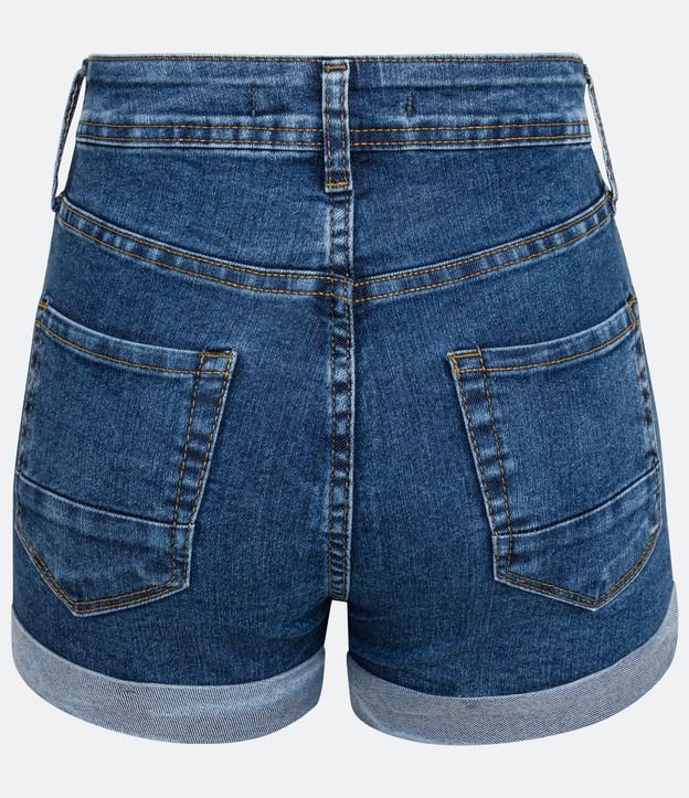 Short Hotpants Cintura Alta em Jeans com Barra Dobrada Azul 2