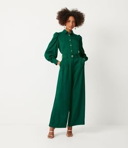 Calça Pantalona em Jacquard com Botões Diferenciados