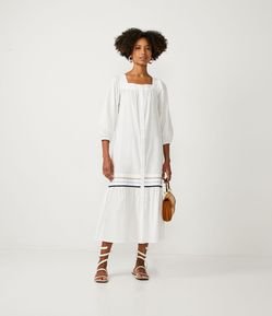 Vestido Midi em Tricoline com Viés Contrastante