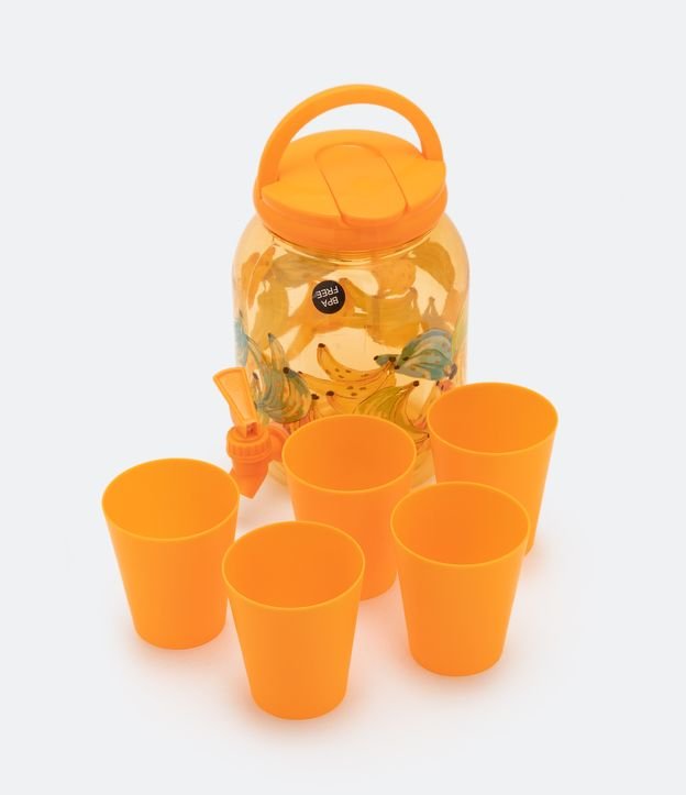 Kit Jarra para Jugo 2,5l y 5 Vasos en Plástico con Estampado Tropical Naranja 6