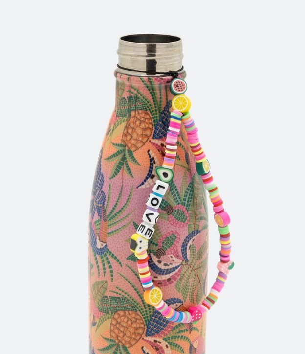 Botella Térmica en Metal con Estampado Tropical y Correa de Abalorios Capacidad 500ml Surtido 4