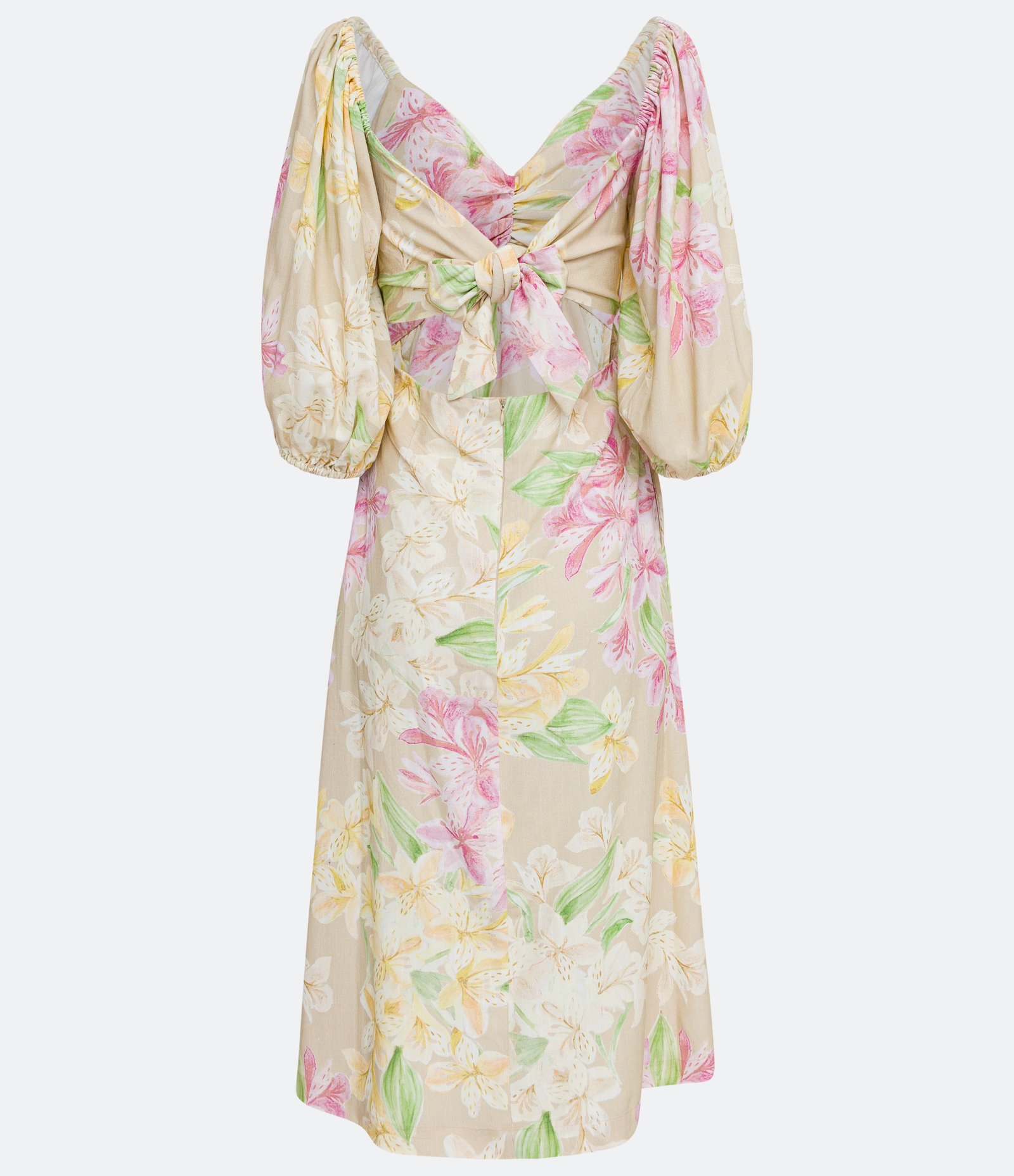 Vestido Midi em Linho com Estampa Floral Amarelo 2