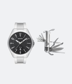 Kit Relógio Orient Analógico com Pulseira e Caixa em Aço Prata MBSS1384-KI59P2SX