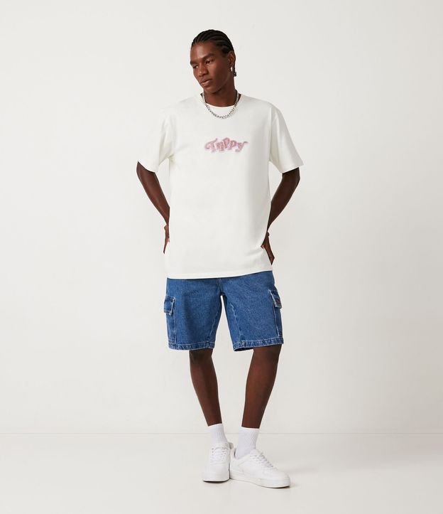 Remera Easy en Algodón con Estampado de Lettering y Hadas Beige 3