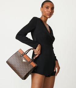 Bolsa Satchel com Alça de Mão e de Gorgurão com Estampa Triângulos