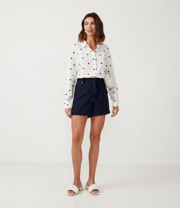 Camisa en Viscolino con Bordado y Botones Forrados Blanco 2