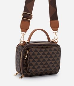 Bolsa Transversal Boxy com Alça de Mão e Estampa de Triângulos