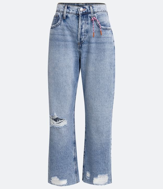 Pantalón Relaxed Jeans con Desgastes y Cordón Azul 6