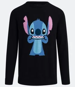 Suéter Regular em Algodão com Estampa do Stitch