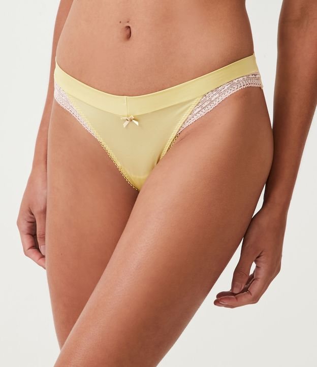 Bombacha Bikini Hilo Doble en Microfibra con Detalle en Encaje Amarillo 2