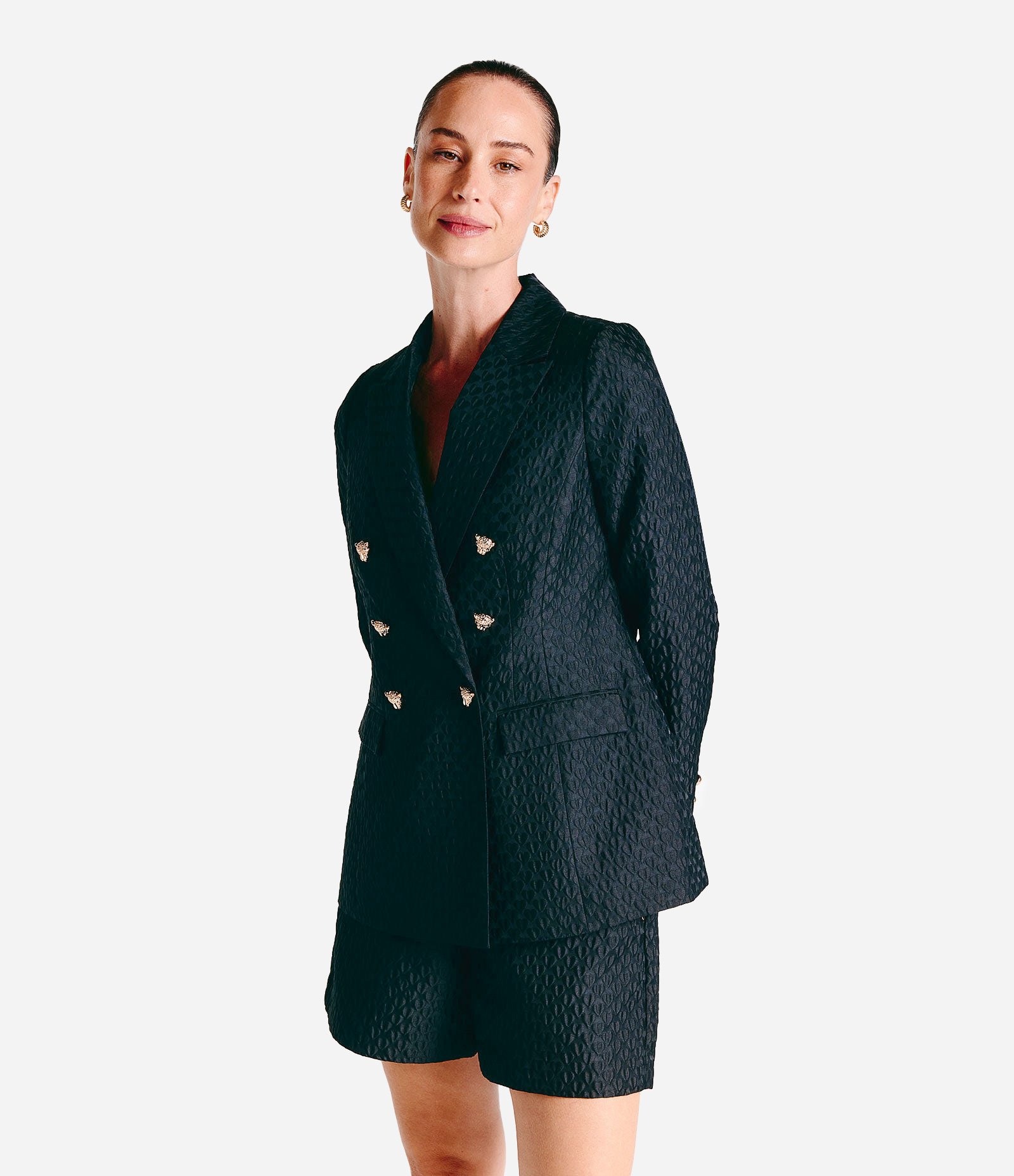 Blazer com Textura de Corações e Botão de Onça Preto 1