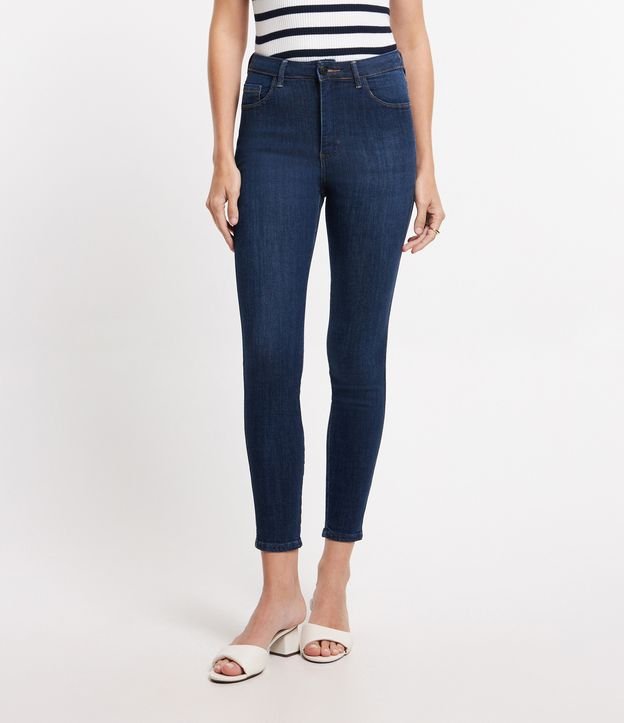 Calça Skinny em Jeans com Barra Dobrada Azul 3