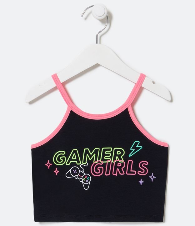 Blusa de Tirantes Cropped Infantil Estampado Gamer Girl - Talle 5 a 14 años Negro 1