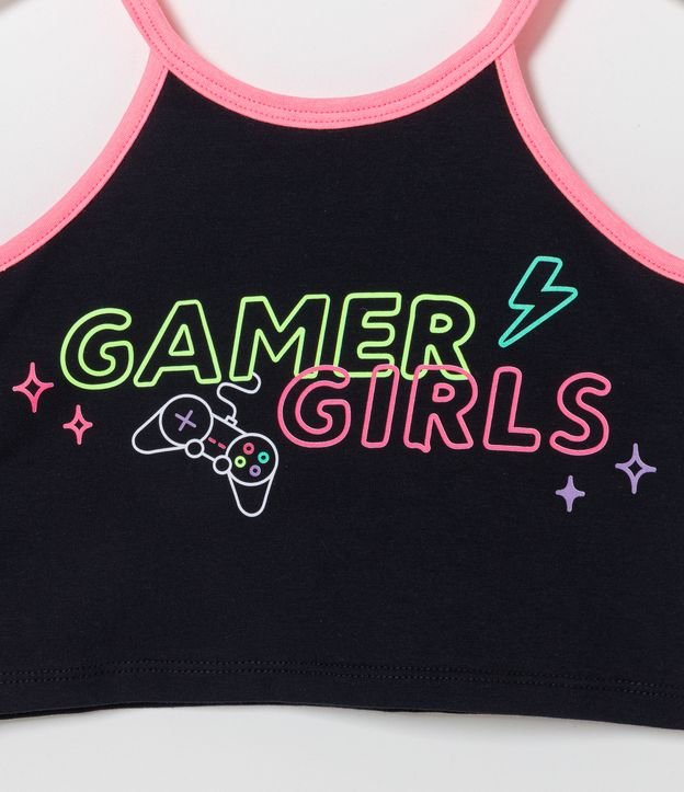 Blusa de Tirantes Cropped Infantil Estampado Gamer Girl - Talle 5 a 14 años Negro 3
