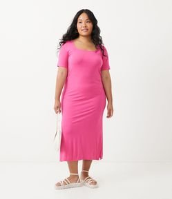 Vestido Midi em Ribana com Decote Quadrado Curve & Plus Size