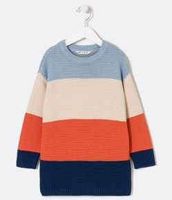 Blusão Infantil em Tricô com Blocos de Cor - Tam 5 a 14 Anos