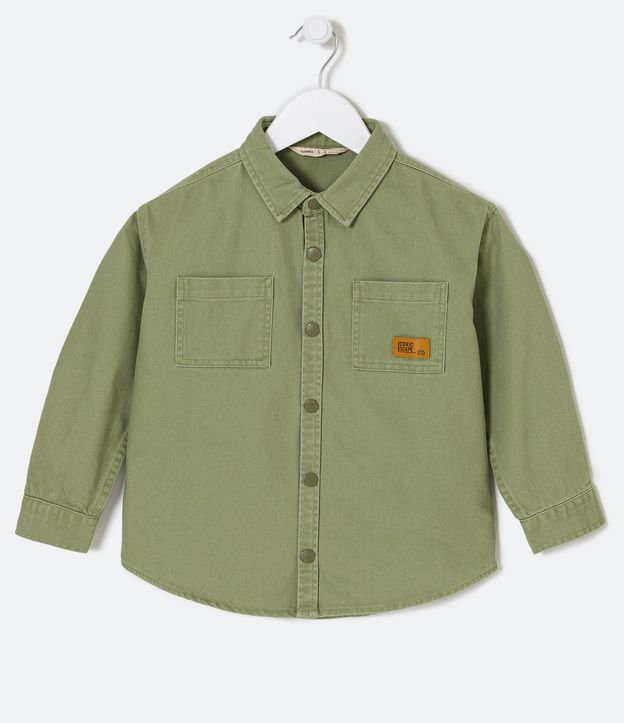 Camisa Oversized Infantil en Sarga con Bolsillos - Talle 5 a 14 años Verde 1