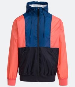 Jaqueta em Poliamida com Capuz e Blocos de Cor