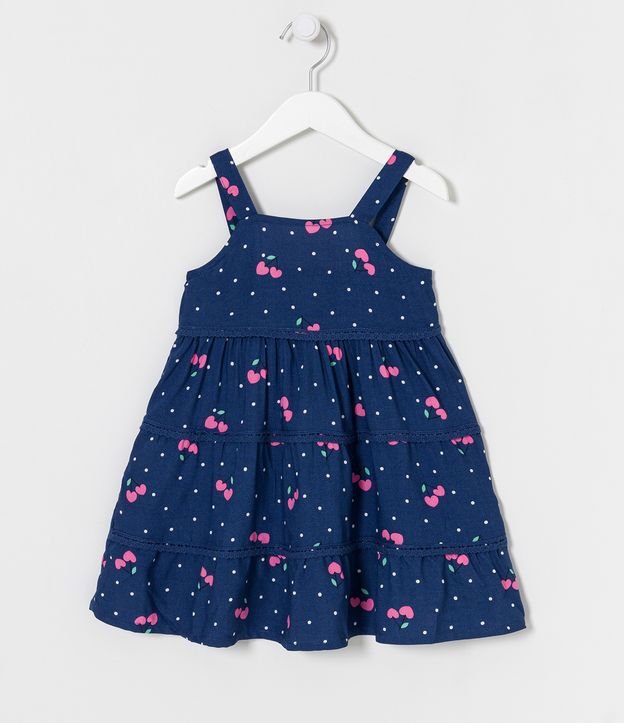 Vestido Marias Infantil Estampado Cerezas - Talle 1 a 5 años Azul 1
