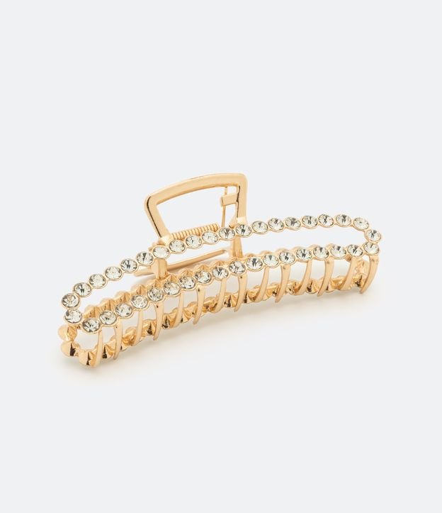 Piranha de Cabelo em Metal Retangular com Brilhos Aplicados Dourado