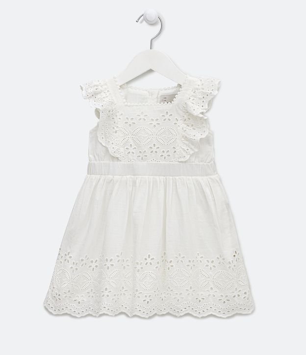 Vestido Infantil con Bordados Boroderie - Talle 1 a 5 años Blanco 1